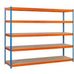 Tagère Industrielle, 3000x1500x600 mm, 5 Niveaux en bois, 600 kg Capacité de Charge et Point de Flexion, Étagère Charge Lourde, Bleu/Orange/Bois