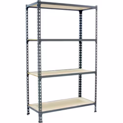 Étagère en métal sans vis de couleur GRIS / BOIS avec une capacité de charge par étagère de 150 kg Le nombre d’étagères est d ...