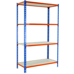SIMONCLICK Étagère 4 étagères en métal sans vis (150x80x40cm) BLEU-ORANGE ET BOIS