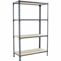 Étagère en métal sans vis de couleur GRIS / BOIS avec une capacité de charge par étagère de 150 kg Le nombre d’étagères est d ...
