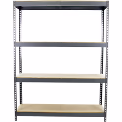 Étagère en métal de charge moyenne de couleur gris/bois avec 4 hauteurs Contient 8 étagères en aggloméré, 2 étagères pour cha ...