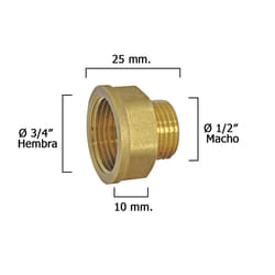 Réduction Polie Rallonge Hexagonale 1/2 Mâle - 3/4 Femelle x M10