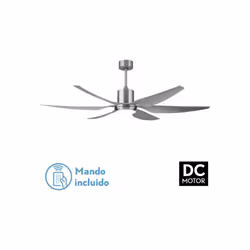 Ventilateur DC série OTTO de couleur nickel avec 6 pales de couleur argent. Couleur of de la lumière : Warm White Warm Cool a ...
