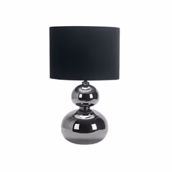 Lampe de table série ROA en couleur CHROME avec abat-jour NOIR. Corps en céramique de grande taille de design original et élé ...
