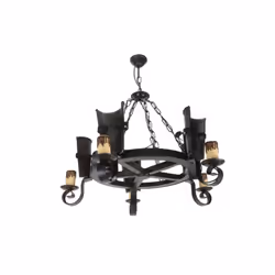 Lampe à cinq lumièresest from la série CANTINA en RUSTIC BROWN. Fabriquée en métal, tuiles et roue de résine, avec support de ...