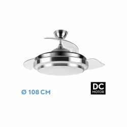 Ventilateur de la série IBE DC en métal, polycarbonate et ABS, de couleur NICKEL avec trois dedetransparents, très résistants ...