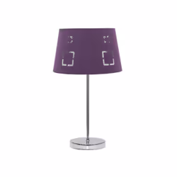 Lampe à poser série Celaya de couleur aubergine. Fabriquée en métal chromé et en matière textile. L'abat-jour a un design ave ...