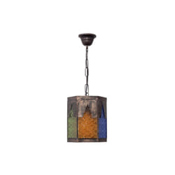Fabrilamp - meknes pendentif fait main 1xe27 marron/couleurs regx16,5d hexagonal