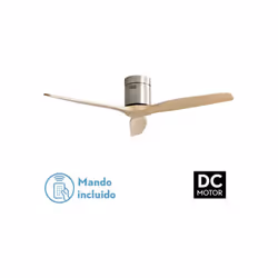 Ventilateur AGUILON sans lumière intégrée, en métal, bois et verre, de couleur NICKEL avec threeblades of BEECH colour. Moteu ...