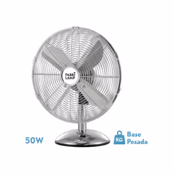Ventilateur de table PALI en métal, finition chromée. Mesures 54x43 Diamètre Couleur : chrome avec 4 pales Puissance 50 W Rec ...
