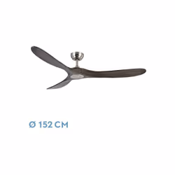 Ventilateur MARIN sans lumière, en métal et bois, de couleur NICKEL avec threeblades of couleur chêne. Le moteur DC de cinq v ...