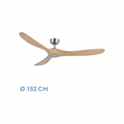 Ventilateur MARIN sans lumière, en métal et bois, de couleur NICKEL avec threeblades de in BEECH colour. Moteur DC de réglabl ...