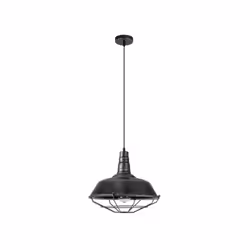 Lampe suspendue série FLAMENCO de métal couleur NOIR avec grille protégeant l'ampoule, de style rétro industriel. Réglable en ...