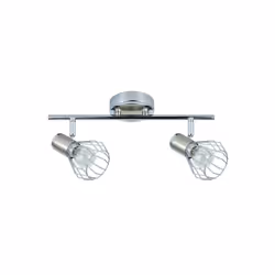 Bandeau de deux spots de la série MATEO de en couleur CHROME/NICKEL. Fabriqué en métal avec deux douilles E14. Ampoules non i ...