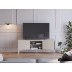 Meuble TV NOVA – Crème – Forme incurvée – 2 portes 2 niches – 150 x 40 x 55 cm