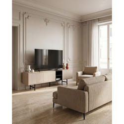 Meuble TV THEA – Chêne Nordic Clair & Noir – 3 portes 2 niches – 180 x 40 x 55 cm