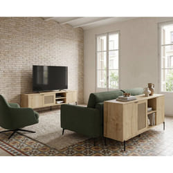 Meuble TV INTI - Chêne - 3 portes 2 niches - 164 x 35 x 50 cm