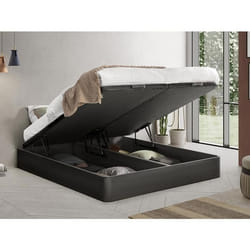 Sommier coffre tapissier HESTIA - VENTE-UNIQUE - Noir - 180x200cm - Grande contenance - Articulation sécurisée