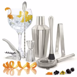 Pulltex 109221, Cuillère à cocktail, Passoire à cocktail, Plomb de chasse, Pinceau, Shaker, Pinces, Acier inoxydable, Acier i ...