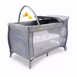 Lit bébé parapluie avec arche et table à langer - ASALVO - Dandelion - Gris - 60x120 cm