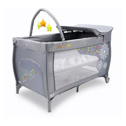 Lit bébé parapluie avec arche et table à langer - ASALVO - Dandelion - Gris - 60x120 cm