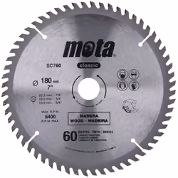 Scie Circ Widia Ø180mm 7 1-4 60 Dts Clp18 Sc760p Dents En Carbure De Tungstène. Comprend Des Douilles De Réduction Pour L'ess ...