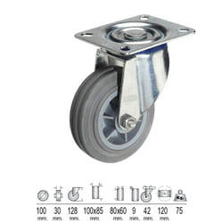 Wolfpack - Roue Industrielle Plaque Caoutchouc Gris 100 mm.