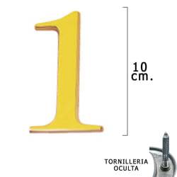 Numéro en laiton 1 10 cm. avec vis cachées (Blister 1 pièce)