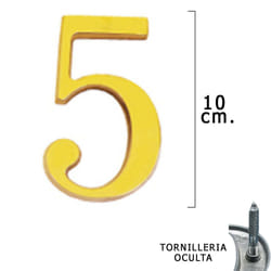 Chiffre 5 en laiton 10 cm. avec vis cachées (Blister 1 pièce)