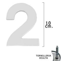 Métal Chiffre 2 Argent Mat 10 cm. avec vis cachées (Blister 1 pièce)