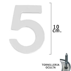 Métal Chiffre 5 Argent Mat 10 cm. avec vis cachées (Blister 1 pièce)