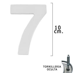 Métal Chiffre 7 Argent Mat 10 cm. avec vis cachées (Blister 1 pièce)