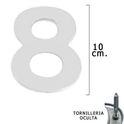 Métal Chiffre 8 Argent Mat 10 cm. avec vis cachées (Blister 1 pièce)