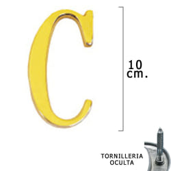 Lettre c en laiton 10 cm. avec vis cachées (Blister 1 pièce)