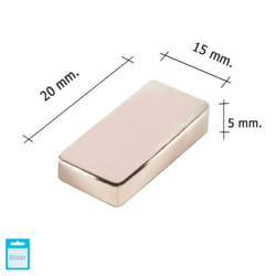 Aimant Wolfpack Néodyme Rectangulaire 20x15x5 mm. (Blister 1 pièce)