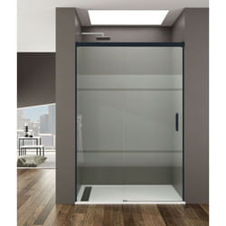 Paroi de douche basic noir fixe + coulissant, Décoré: Frost Mesure: 95-100 cm