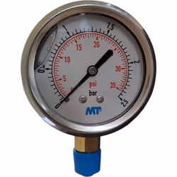 Manomètre à bain glycérine. Boîtier inox ø 63 mm. Raccord vertical laiton 1/4 pouce. Affichage de 0 à 2,5 bars Manomètre à ba ...