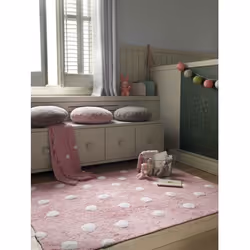 Lorena Canals Polka Dots Tapis pour salle de jeux Rose, Blanc Coton Rectangulaire