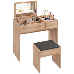 HOMCOM Coiffeuse avec Tabouret Table de Maquillage avec Miroir Plateau Abattant et Boîtes de Rangement Naturelle