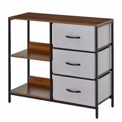 HOMCOM Commode en Tissu avec 3 Tiroirs Pliables et 2 Étagères Style Industriel pour Chambre Salon Couloir Noyer et Gris Clair