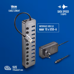 NGS IHUB 10 USB 3.2 Gen 1 (3.1 Gen 1) Type-A 5000 Mbit/s Noir