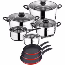 Cet ensemble se compose de : Ensemble de poêles à frire en aluminium pressé, extérieur rouge résistant aux hautes température ...