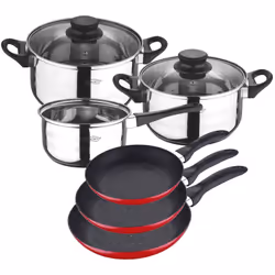 Cet ensemble se compose de : Ensemble de poêles à frire en aluminium pressé, extérieur rouge résistant aux hautes température ...
