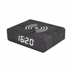 Réveil - FISURA - Chargeur sans fil - LED réglable - 3 alarmes - Bois noir
