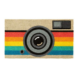 Paillasson original Caméra rétro en noix de coco avec support antidérapant en PVC. Dimensions : 70 x 40 x 15 cm – FISURA