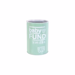 Tirelire originale “Baby Fund”. Tirelire en metal de couleur menthe. Tirelire decorative. Dimensions : 15 cm x 10 cm – FISURA