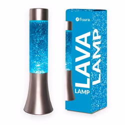 Lampe à lave - FISURA - Vintage - Base argentée - Liquide bleu - 30 cm de hauteur
