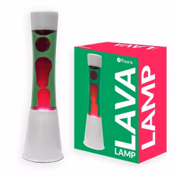 Lampe à lave - FISURA - Lampe à lave verte et rose. Base blanche liquide vert et lave rose. Avec ampoule de rechange.11x11x39 ...