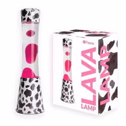 Lampe à lave - FISURA - Lampe à lave vache. Base à motif de vache et lave rose. Avec ampoule de rechange.11x11x 395.