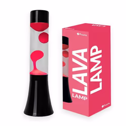 Lampe à lave - FISURA - Lampe à lave rose. Base noire et lave rose. Lampe à effet relaxant. Dimensions: 9 x 9 x 30 cm.